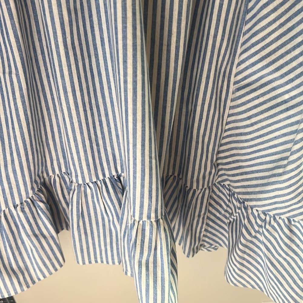 Preppy Babydoll Style Nautical Cotton Blue & White Striped Dress w/Ruffles - Picture 6 of 7